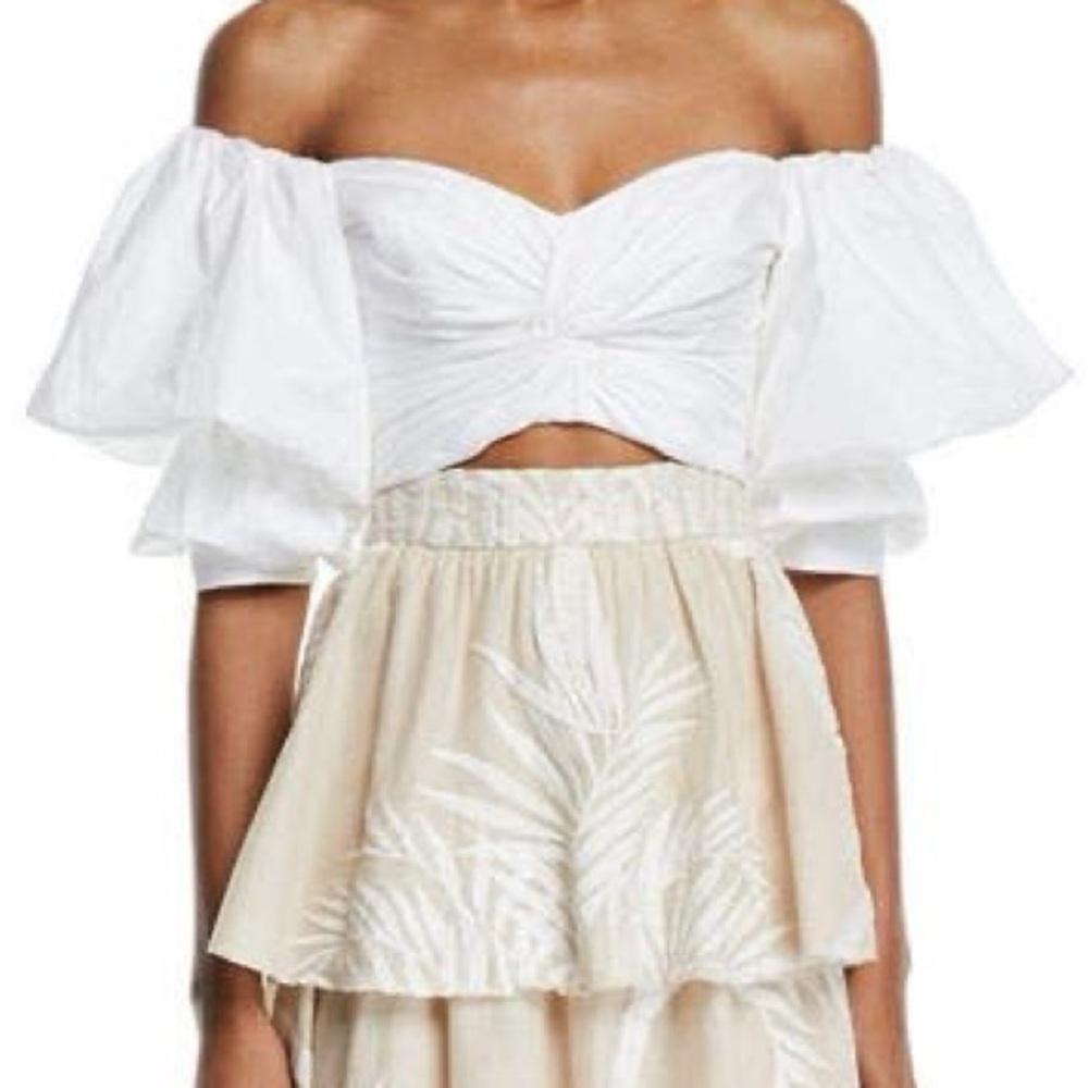 Johanna Ortiz White Off-Shoulder Crop Top
